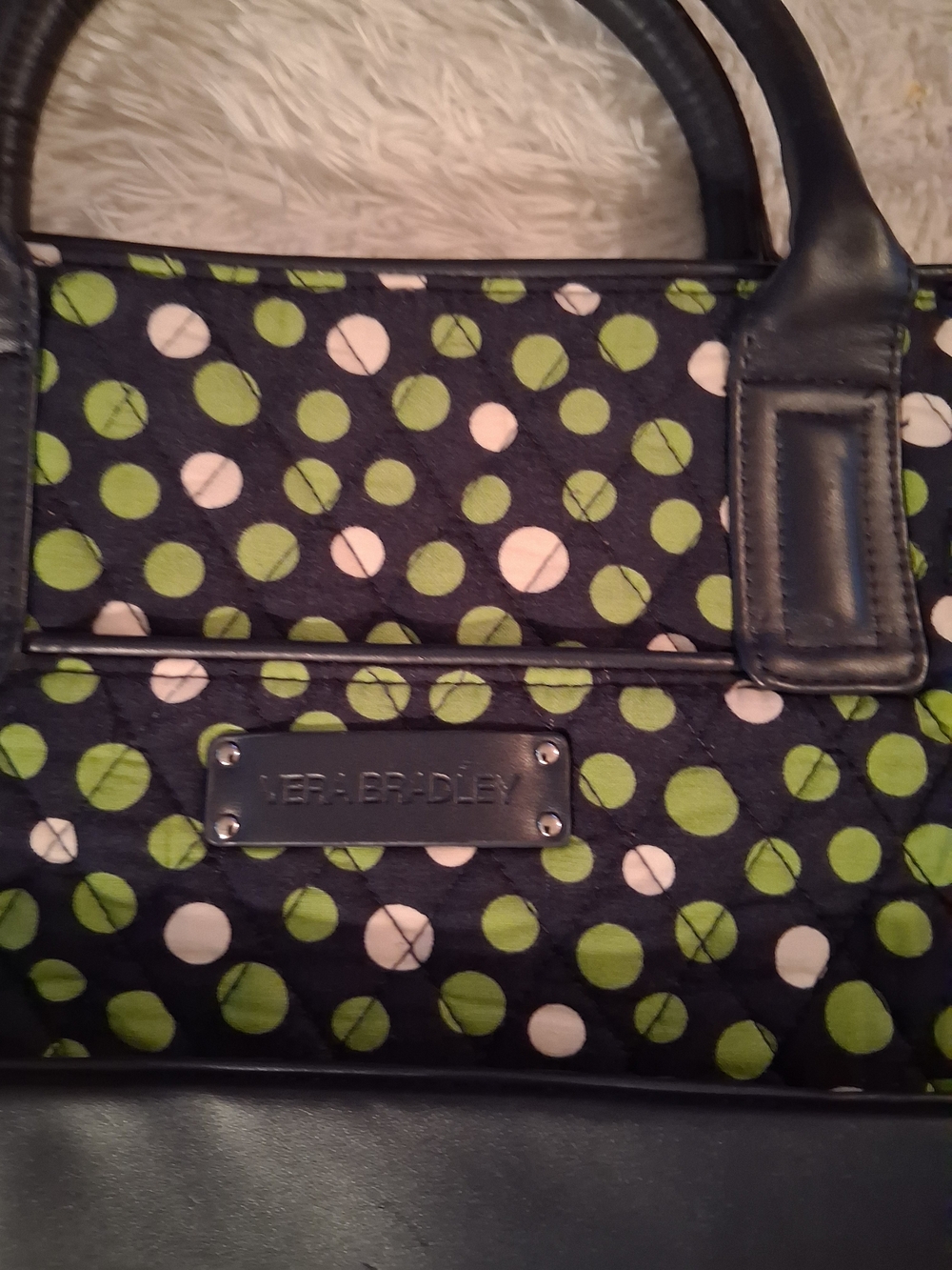 Vera Bradley Navy Tote with Green & White Polka Dots